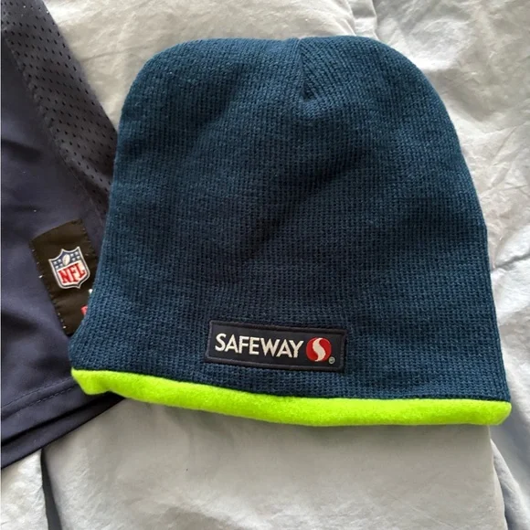 NFL Seattle Seahawks Navy and Neon Green Kids Beanie - Picture 2 of 4